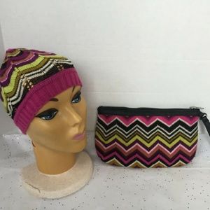 Missoni x Target Signature Chevron Knit Pink Black Green Beanie + Wristlet Set.